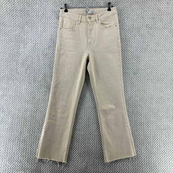 Zara Jeans Women 4 Cream Light Wash High Rise Straight Leg Cropped Denim Stretch - Picture 1 of 15